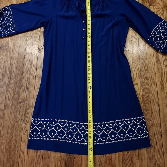 Lilly Pulitzer Womens Silk Navy Blue Gold Studded Dress Size L - Picture 10 of 10